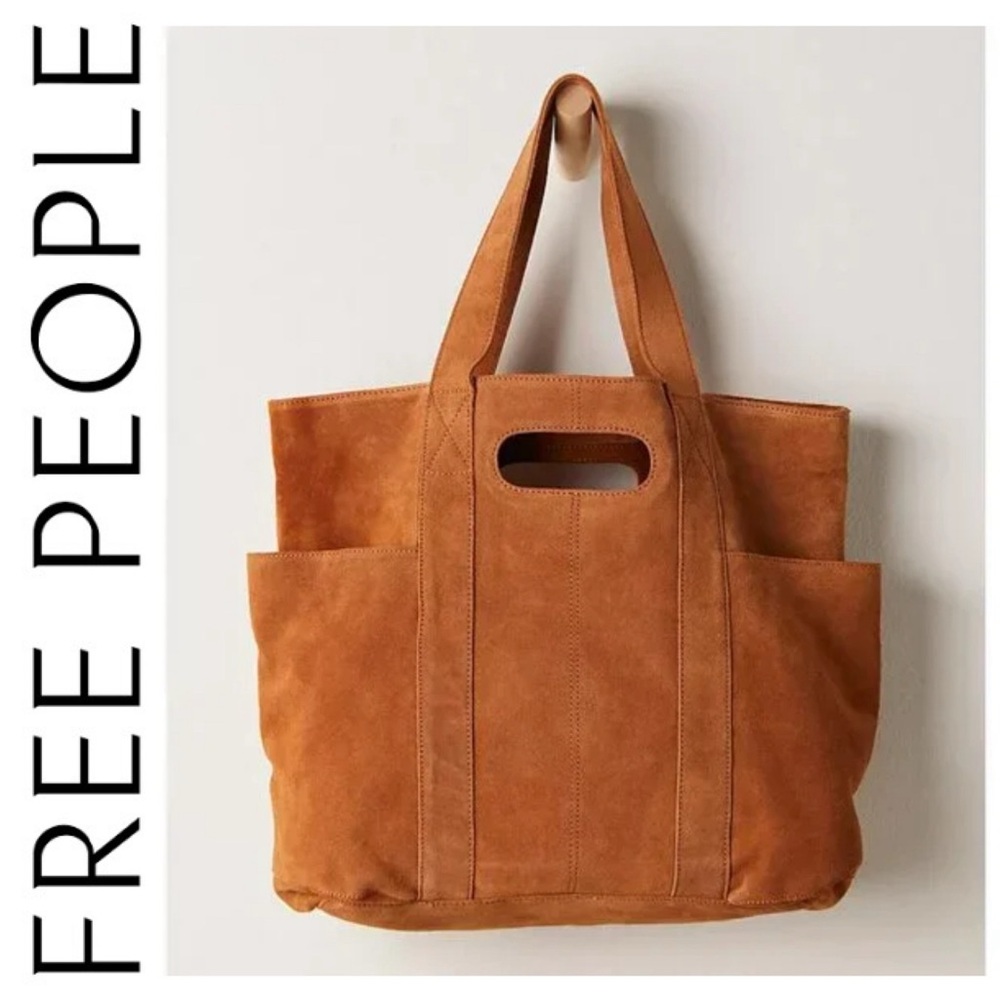 NWT FREE PEOPLE Suede Caravan Tote Bag - Saddle - Picture 2 of 13